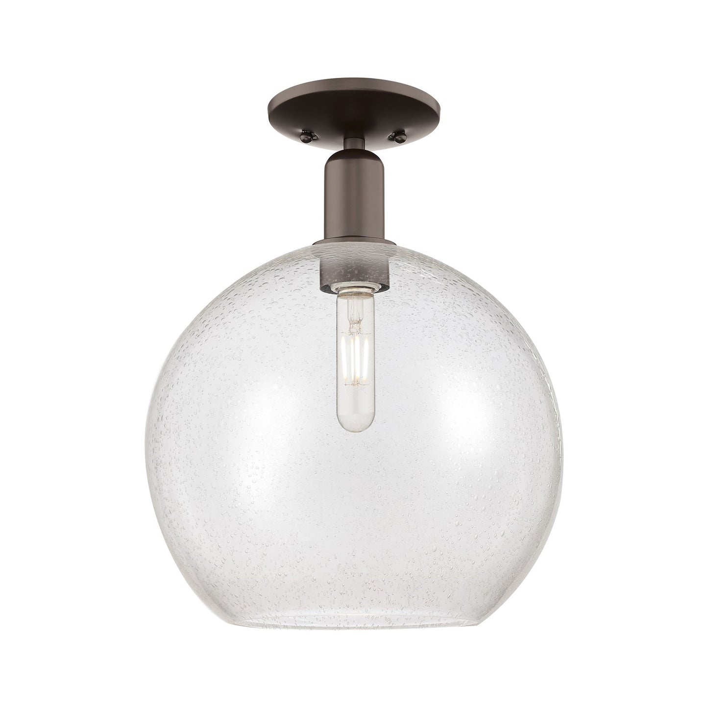 Innovations Athens 12in 1-Light Semi-Flush Mount | Industrial Oil Rubbed Bronze Steel and Seedy Glass | Entryway & Hallway | Model 716-1C-OB-G124-12