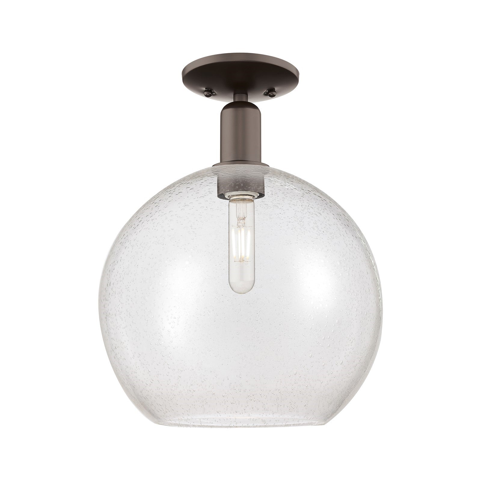 Innovations Athens 12in 1-Light Semi-Flush Mount | Industrial Oil Rubbed Bronze Steel and Seedy Glass | Entryway & Hallway | Model 716-1C-OB-G124-12