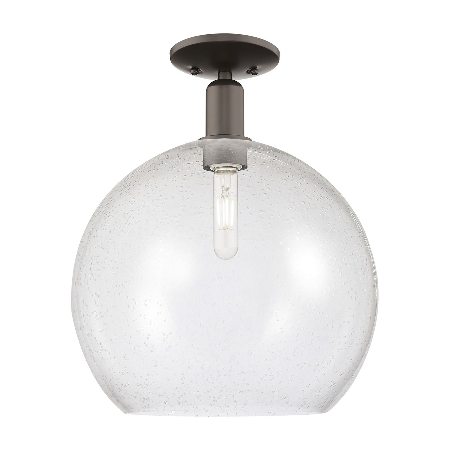 Innovations Athens 14in 1-Light Semi-Flush Mount | Industrial Oil Rubbed Bronze Steel and Seedy Glass | Entryway & Hallway | Model 716-1C-OB-G124-14