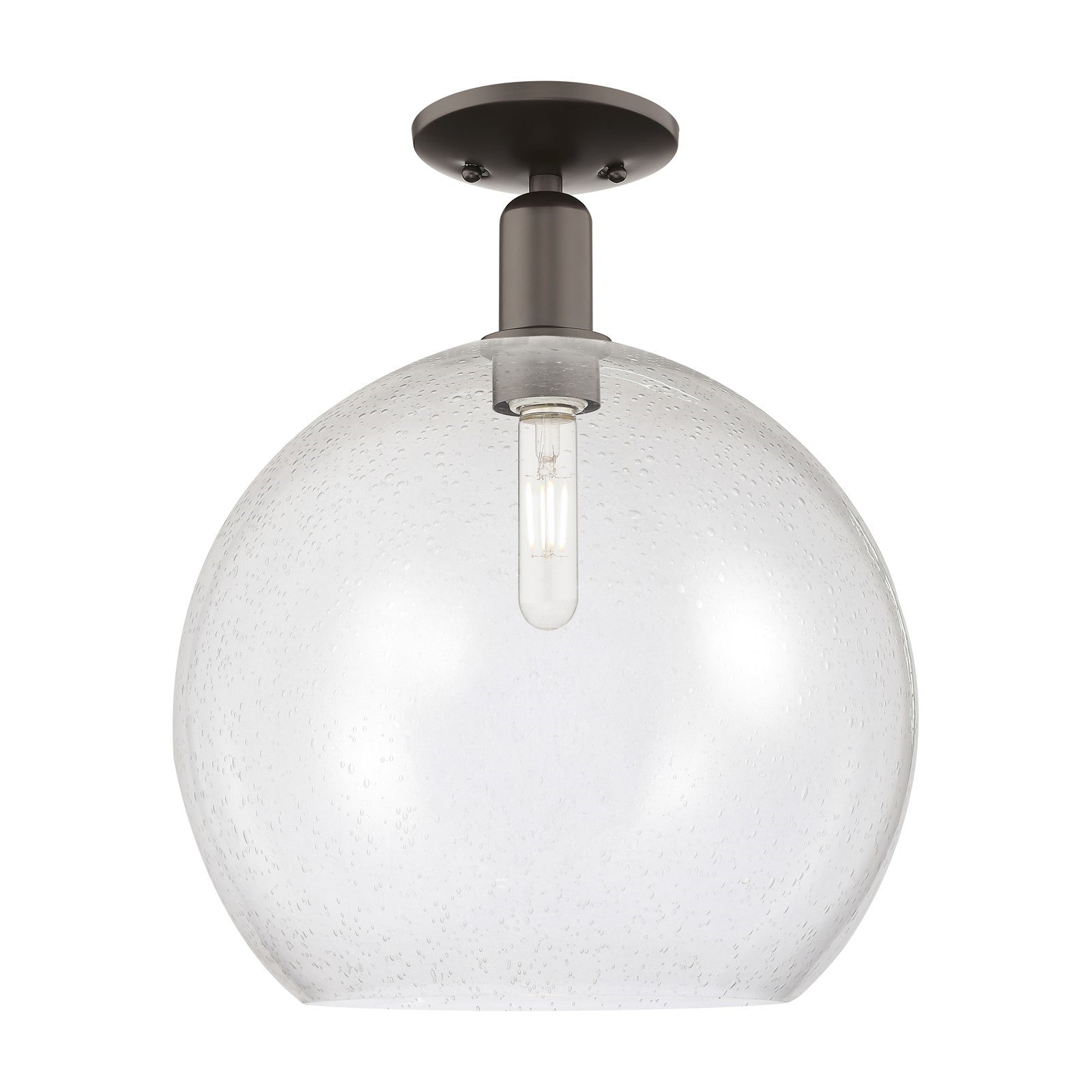 Innovations Athens 14in 1-Light Semi-Flush Mount | Industrial Oil Rubbed Bronze Steel and Seedy Glass | Entryway & Hallway | Model 716-1C-OB-G124-14