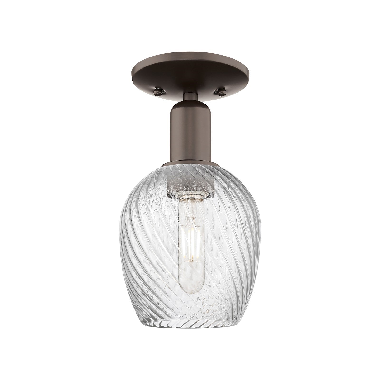 Innovations Salina 6in 1-Light Semi-Flush Mount | Industrial Oil Rubbed Bronze Steel and Clear Spiral Fluted Glass | Damp-Rated | Model 716-1C-OB-G292