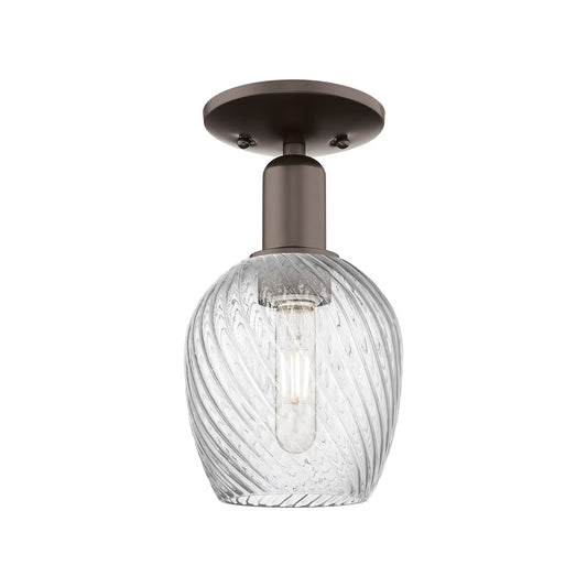Innovations Salina 6in 1-Light Semi-Flush Mount | Industrial Oil Rubbed Bronze Steel and Clear Spiral Fluted Glass | Damp-Rated | Model 716-1C-OB-G292