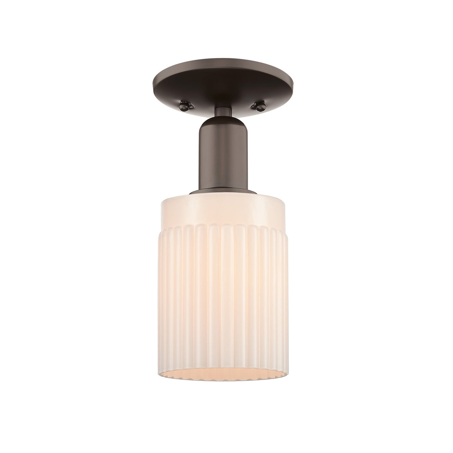 Innovations Hadley 4.5in 1-Light Semi-Flush Mount | Industrial Oil Rubbed Bronze Steel and Matte White Ribbed Glass | Hallway & | Model 716-1C-OB-G341