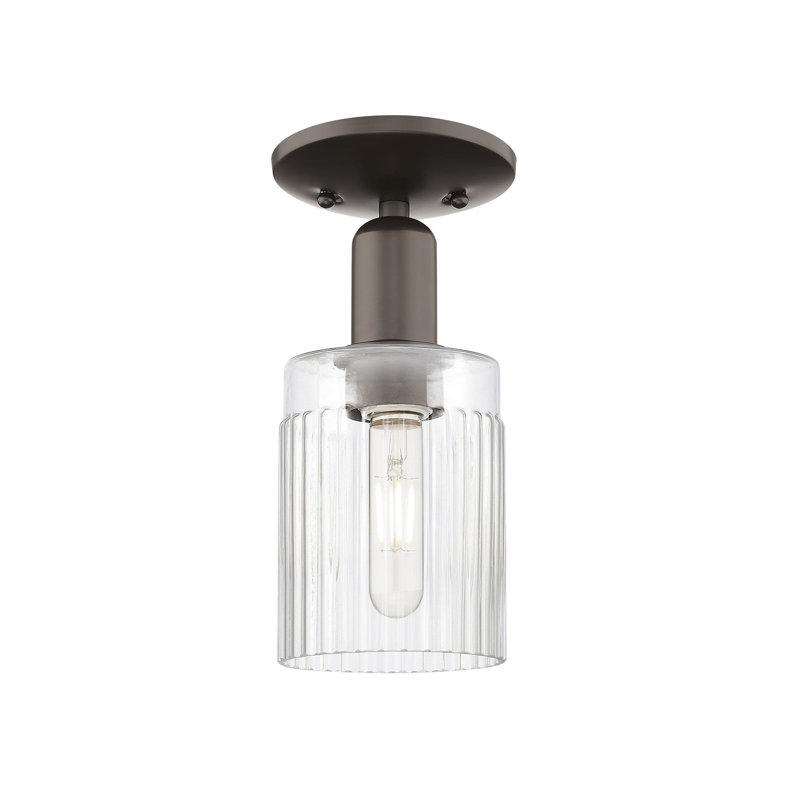 Innovations Hadley 4.5in 1-Light Semi-Flush Mount | Industrial Oil Rubbed Bronze Steel and Clear Ribbed Glass | Entryway & Hallway | Model 716-1C-OB-G342