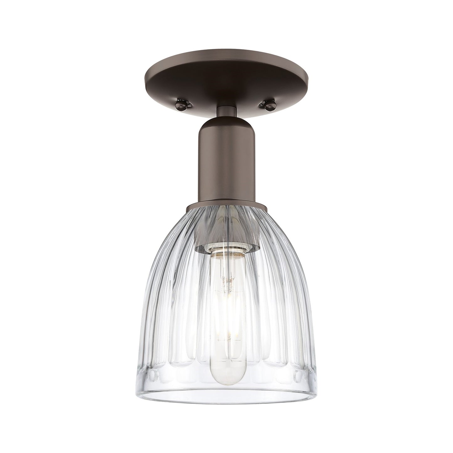 Innovations Brookfield 6in 1-Light Semi-Flush Mount | Industrial Oil Rubbed Bronze Steel and Clear Ribbed Glass | Hallway & | Model 716-1C-OB-G442