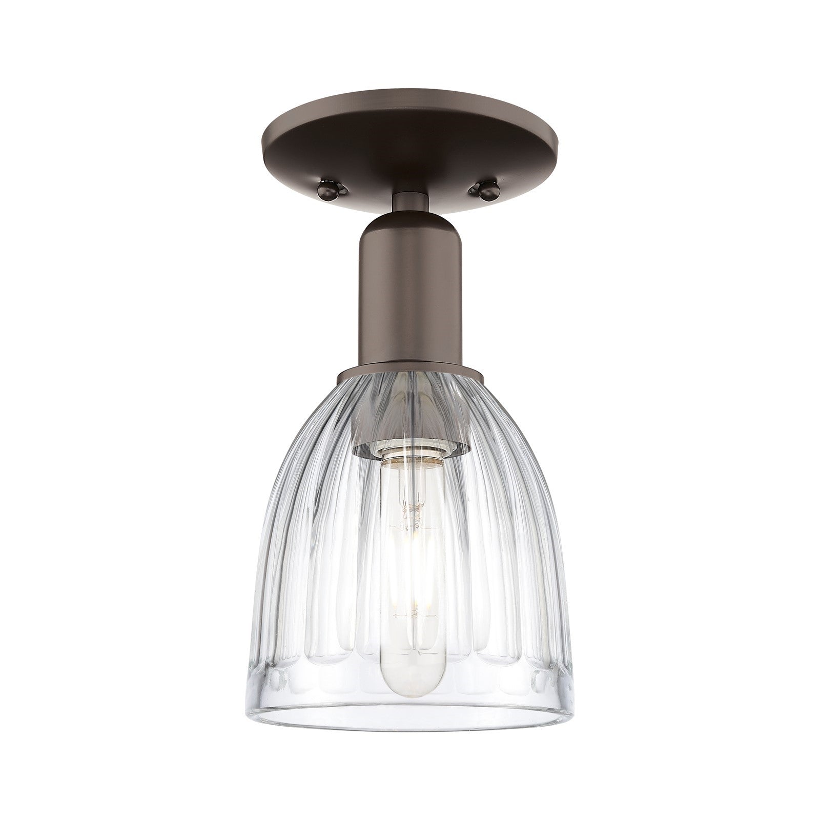 Innovations Brookfield 6in 1-Light Semi-Flush Mount | Industrial Oil Rubbed Bronze Steel and Clear Ribbed Glass | Hallway & | Model 716-1C-OB-G442