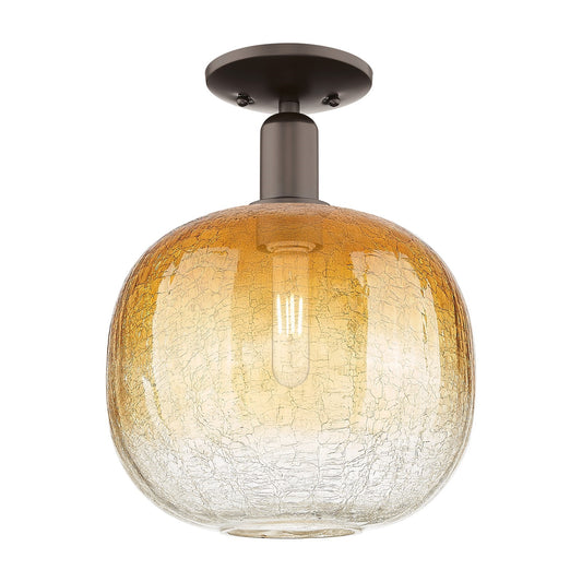 Innovations Brookhaven Sphere 10.5in 1-Light Semi-Flush Mount | Industrial Oil Rubbed Bronze Steel and Amber Glass | Model 716-1C-OB-G481-10AM
