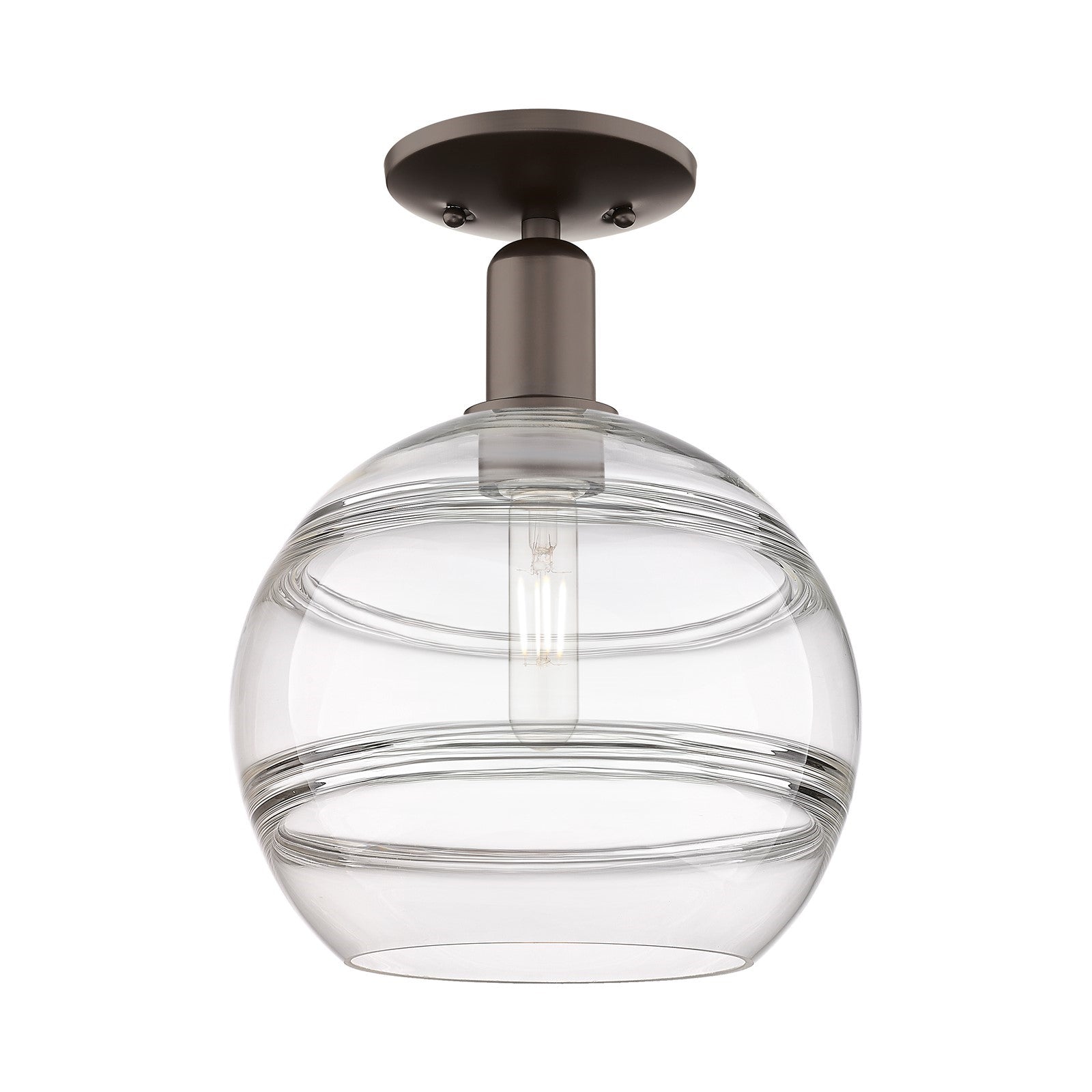 Innovations Rochester 10in 1-Light Semi-Flush Mount | Industrial Oil Rubbed Bronze Steel and Clear Glass | Entryway & Hallway | Model 716-1C-OB-G556-10CL