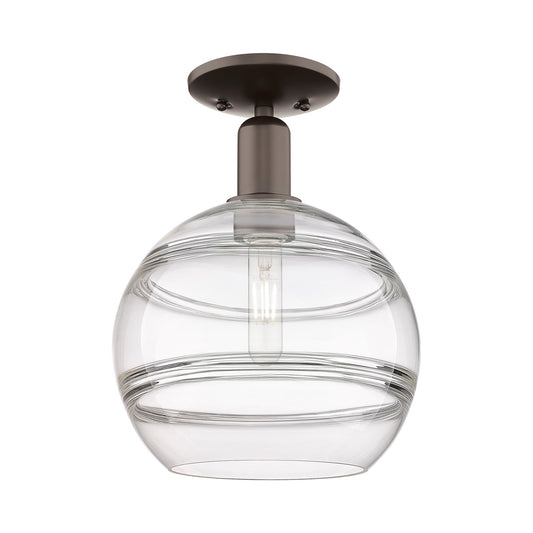 Innovations Rochester 10in 1-Light Semi-Flush Mount | Industrial Oil Rubbed Bronze Steel and Clear Glass | Entryway & Hallway | Model 716-1C-OB-G556-10CL