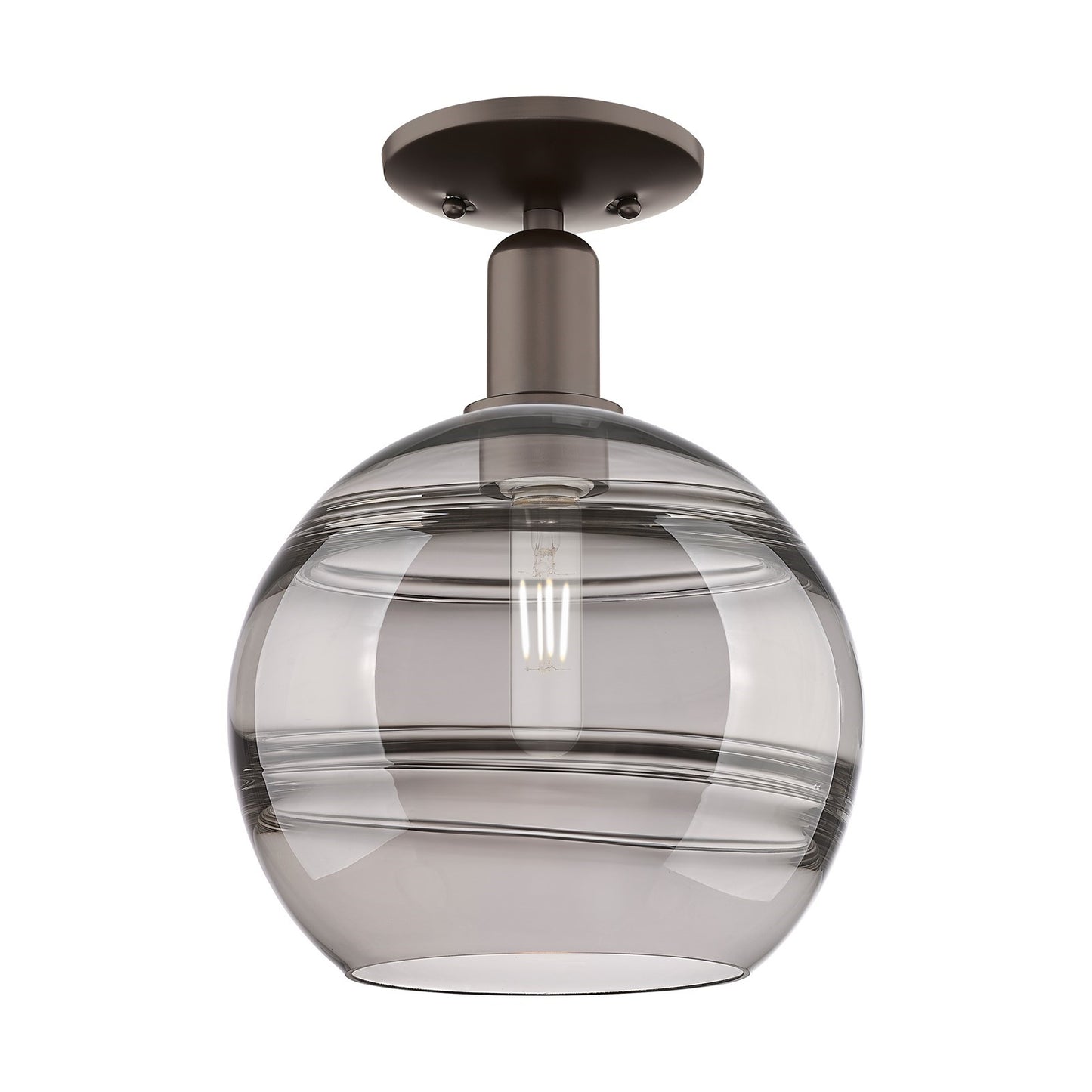Innovations Rochester 10in 1-Light Semi-Flush Mount | Industrial Oil Rubbed Bronze Steel and Light Smoke Glass | Damp-Rated | Model 716-1C-OB-G556-10SM