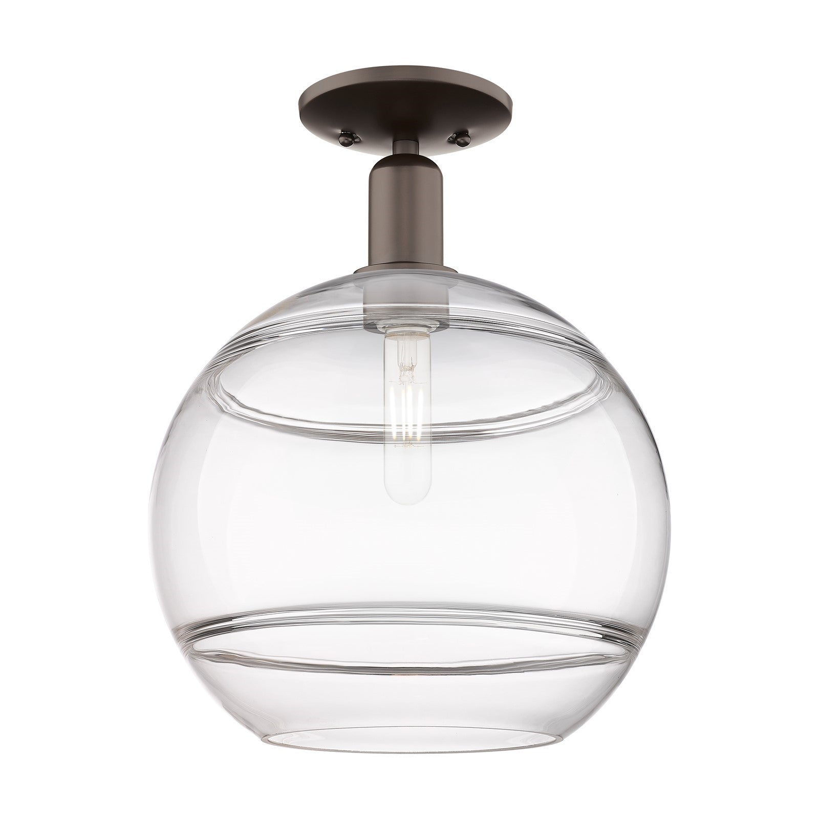Innovations Rochester 12in 1-Light Semi-Flush Mount | Industrial Oil Rubbed Bronze Steel and Clear Glass | Entryway & Hallway | Model 716-1C-OB-G556-12CL