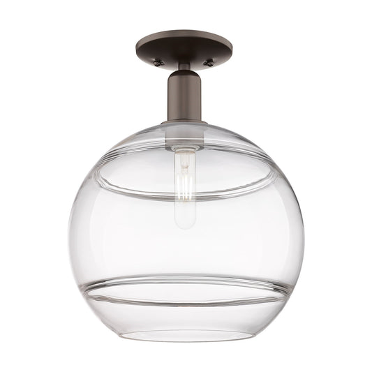Innovations Rochester 12in 1-Light Semi-Flush Mount | Industrial Oil Rubbed Bronze Steel and Clear Glass | Entryway & Hallway | Model 716-1C-OB-G556-12CL
