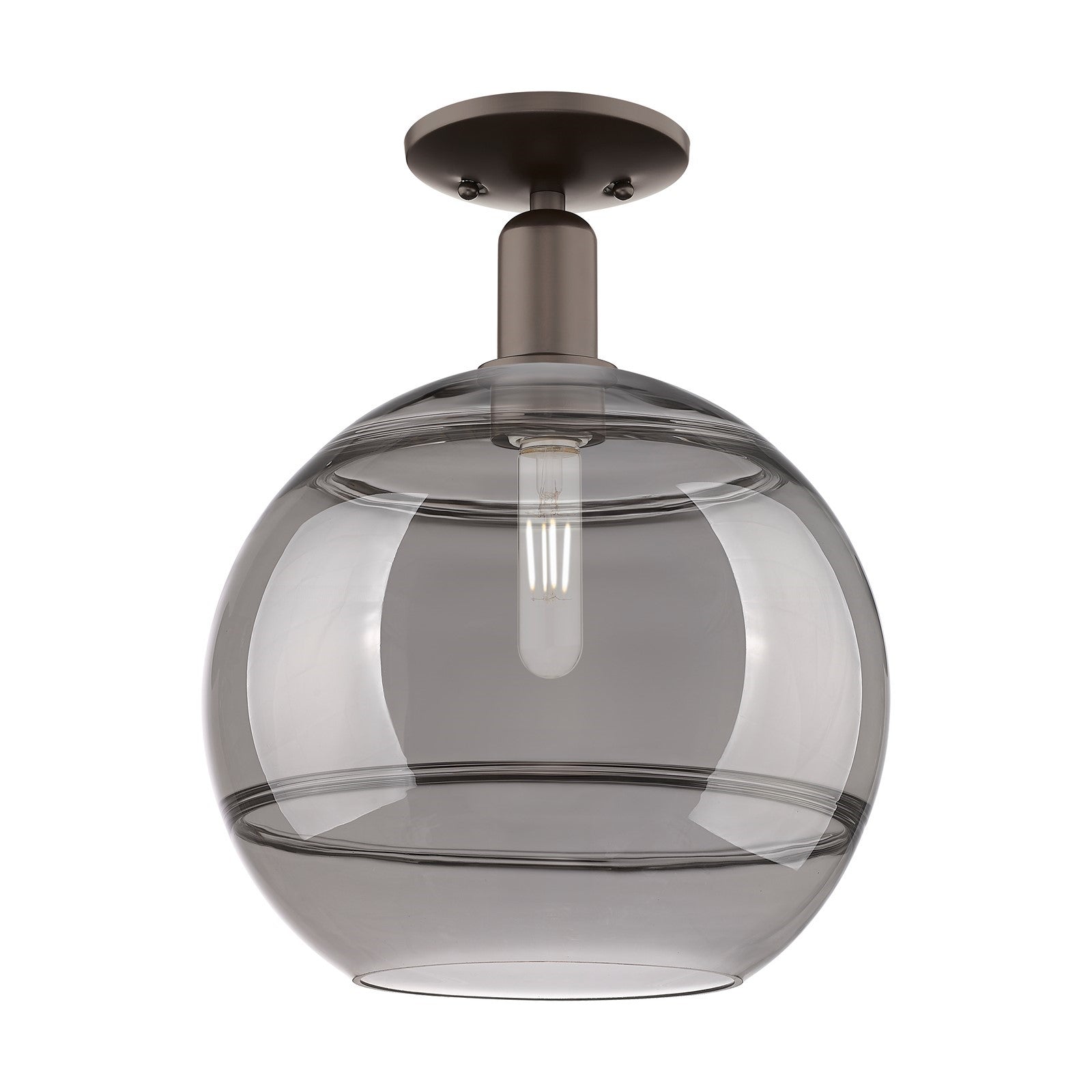 Innovations Rochester 12in 1-Light Semi-Flush Mount | Industrial Oil Rubbed Bronze Steel and Light Smoke Glass | Hallway & | Model 716-1C-OB-G556-12SM