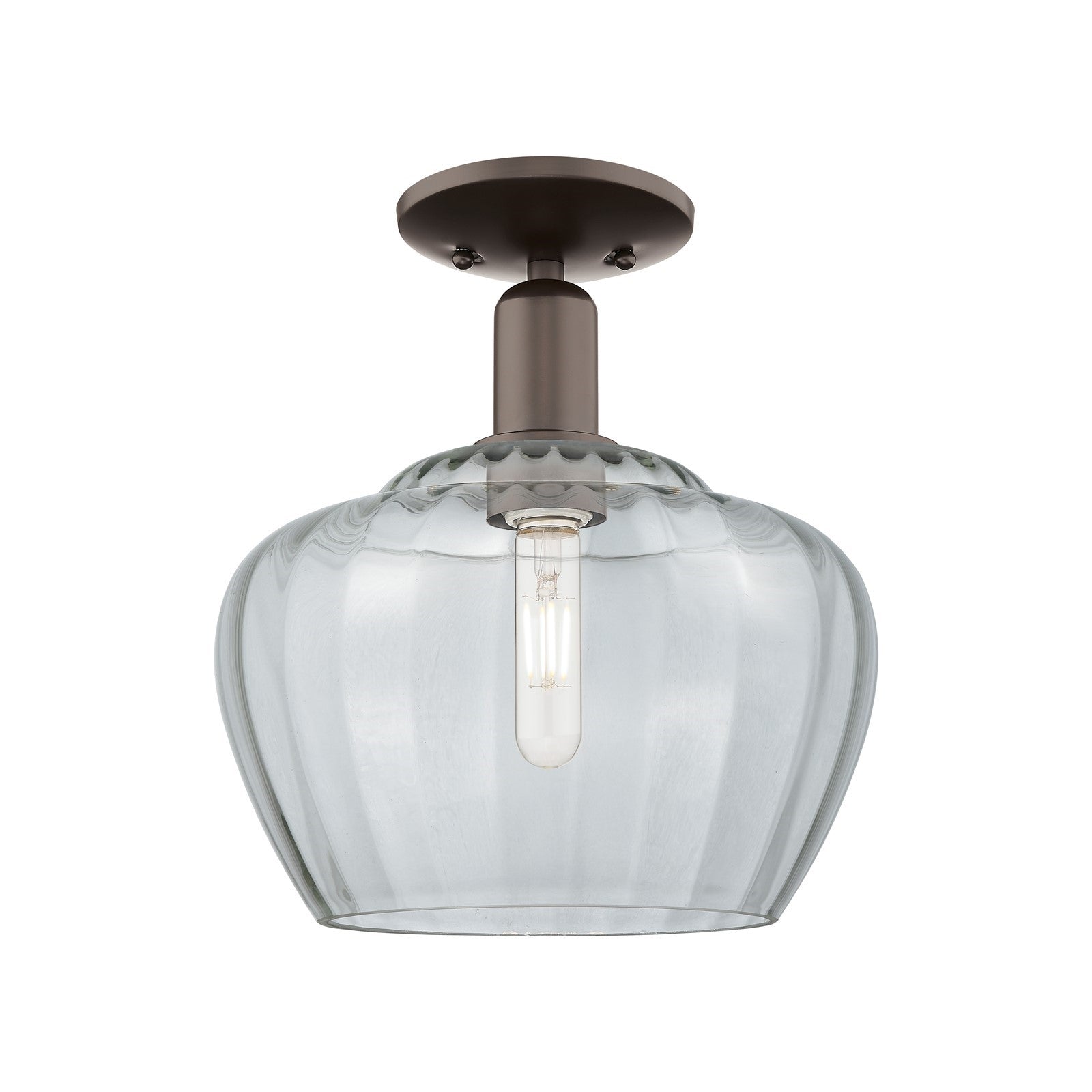 Innovations Fenton 11in 1-Light Semi-Flush Mount | Industrial Oil Rubbed Bronze Steel and Clear Ribbed Glass | Entryway & Hallway | Model 716-1C-OB-G92-L