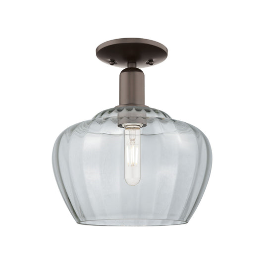 Innovations Fenton 11in 1-Light Semi-Flush Mount | Industrial Oil Rubbed Bronze Steel and Clear Ribbed Glass | Entryway & Hallway | Model 716-1C-OB-G92-L