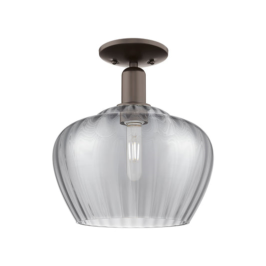 Innovations Fenton 11in 1-Light Semi-Flush Mount | Industrial Oil Rubbed Bronze Steel and Light Smoke Ribbed Glass | Entryway & | Model 716-1C-OB-G93-L