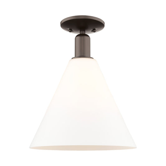 Innovations Berkshire Glass 12in 1-Light Semi-Flush Mount | Industrial Oil Rubbed Bronze and Matte White Glass | Foyer & Hallway | Model 716-1C-OB-GBC-121