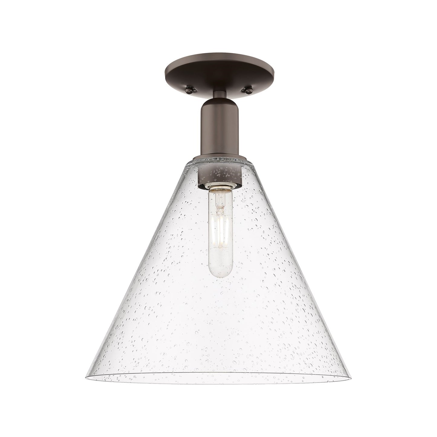 Innovations Berkshire Glass 12in 1-Light Semi-Flush Mount | Industrial Oil Rubbed Bronze Steel and Seedy Glass | Entryway & | Model 716-1C-OB-GBC-124