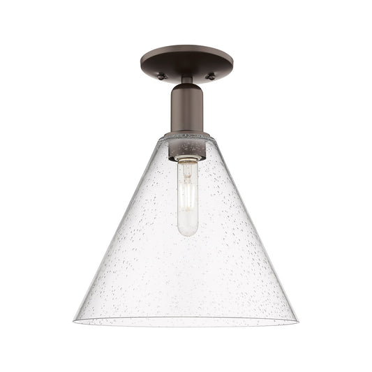 Innovations Berkshire Glass 12in 1-Light Semi-Flush Mount | Industrial Oil Rubbed Bronze Steel and Seedy Glass | Entryway & | Model 716-1C-OB-GBC-124