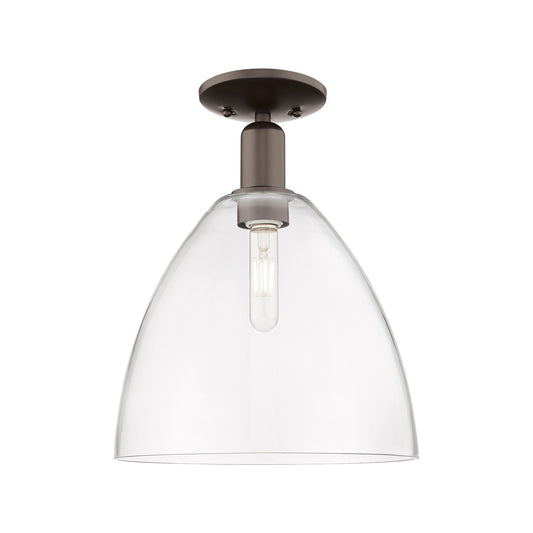 Innovations Bristol 12in 1-Light Semi-Flush Mount | Industrial Oil Rubbed Bronze Steel and Clear Glass | Damp-Rated Hallway & | Model 716-1C-OB-GBD-122