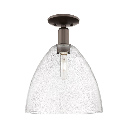 Innovations Bristol 12in 1-Light Semi-Flush Mount | Industrial Oil Rubbed Bronze Steel and Seedy Glass Dome Shade | Entryway & | Model 716-1C-OB-GBD-124