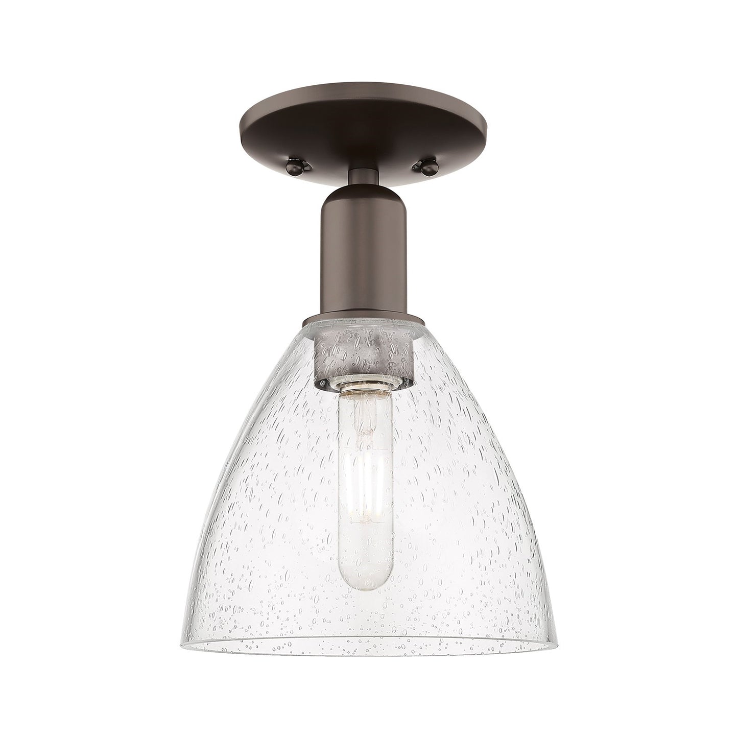 Innovations Bristol 7.5in 1-Light Semi-Flush Mount | Industrial Oil Rubbed Bronze Steel and Seedy Glass | Damp Rated Entryway & | Model 716-1C-OB-GBD-754