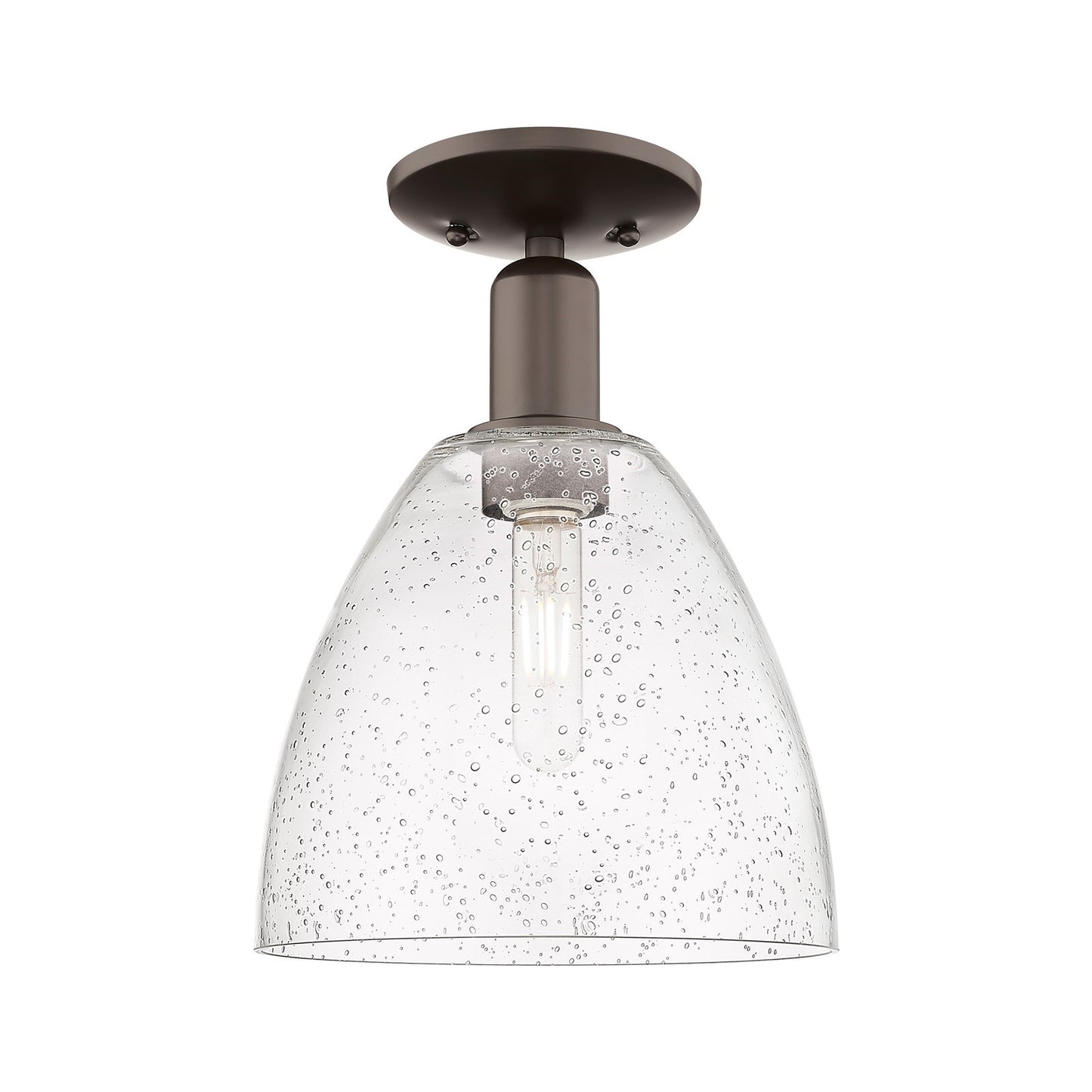 Innovations Bristol 9in 1-Light Semi-Flush Mount | Industrial Oil Rubbed Bronze Steel and Seedy Glass | Damp-Rated Hallway & | Model 716-1C-OB-GBD-94