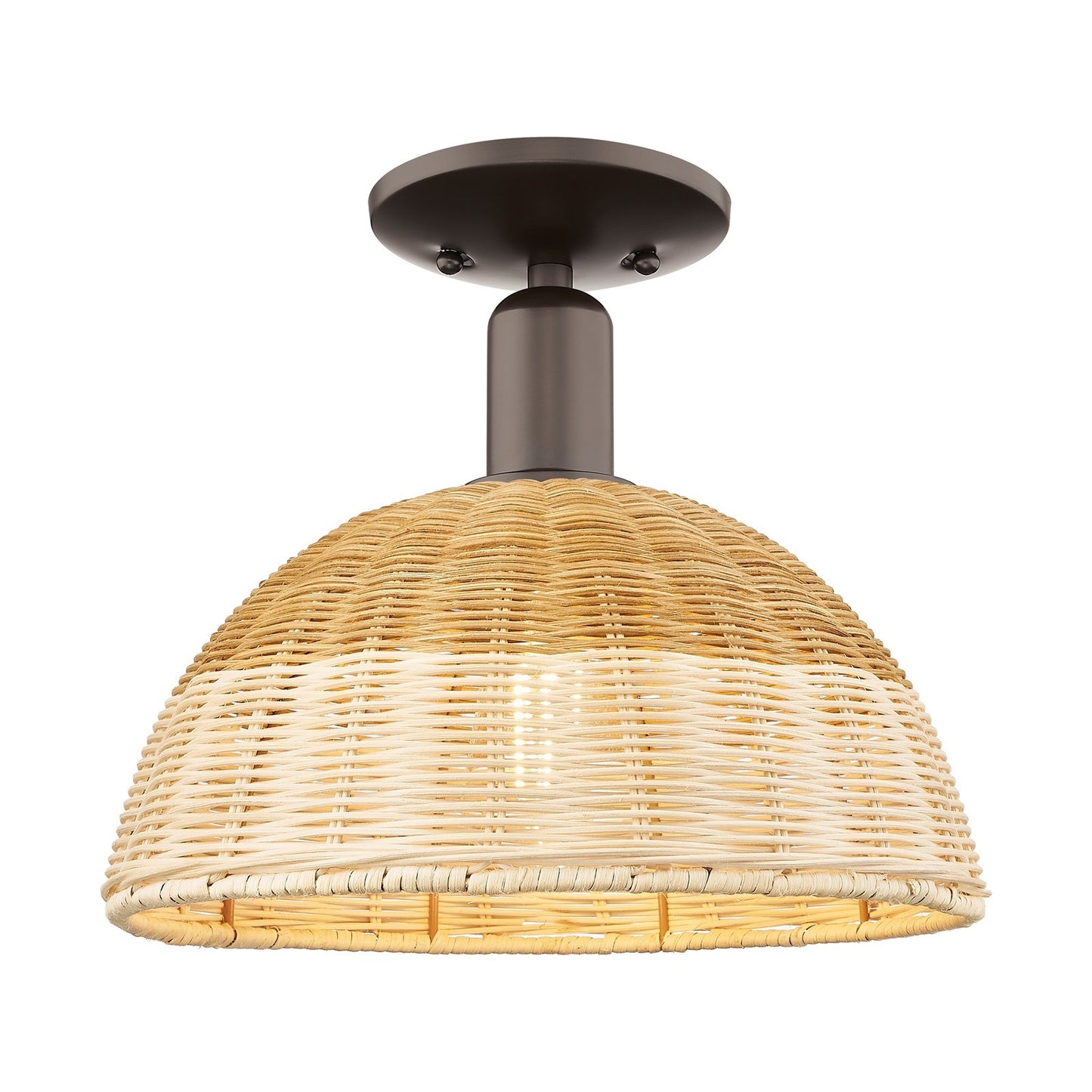 Innovations Natural Ballston Dome 12in 1-Light Semi-Flush Mount | Farmhouse Oil Rubbed Bronze Steel and Natural Fiber Dome | Model 716-1C-OB-NBD2-12-NAT