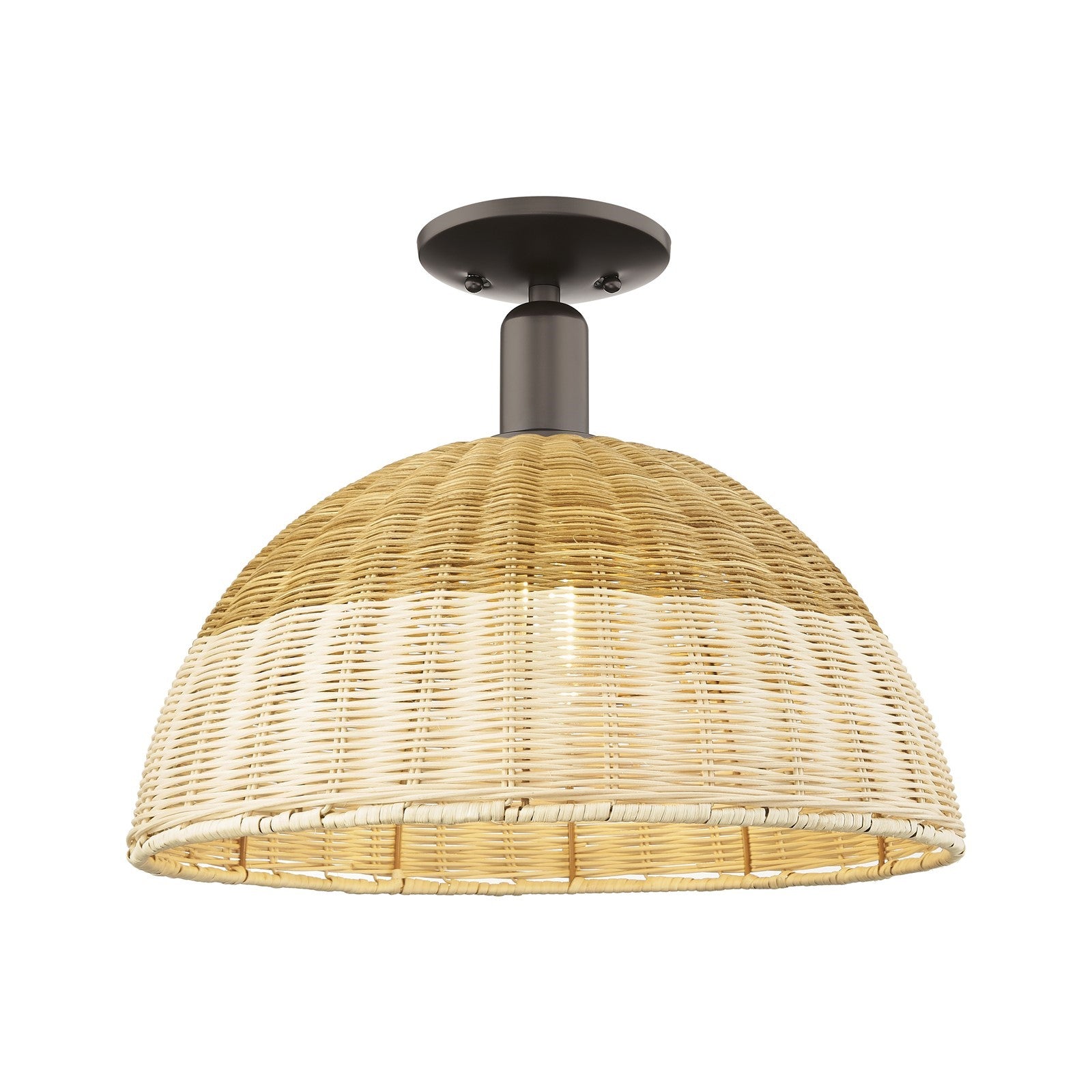 Innovations Natural Ballston Dome 16in 1-Light Semi-Flush Mount | Farmhouse Oil Rubbed Bronze Steel and Natural Fiber | Model 716-1C-OB-NBD2-16-NAT