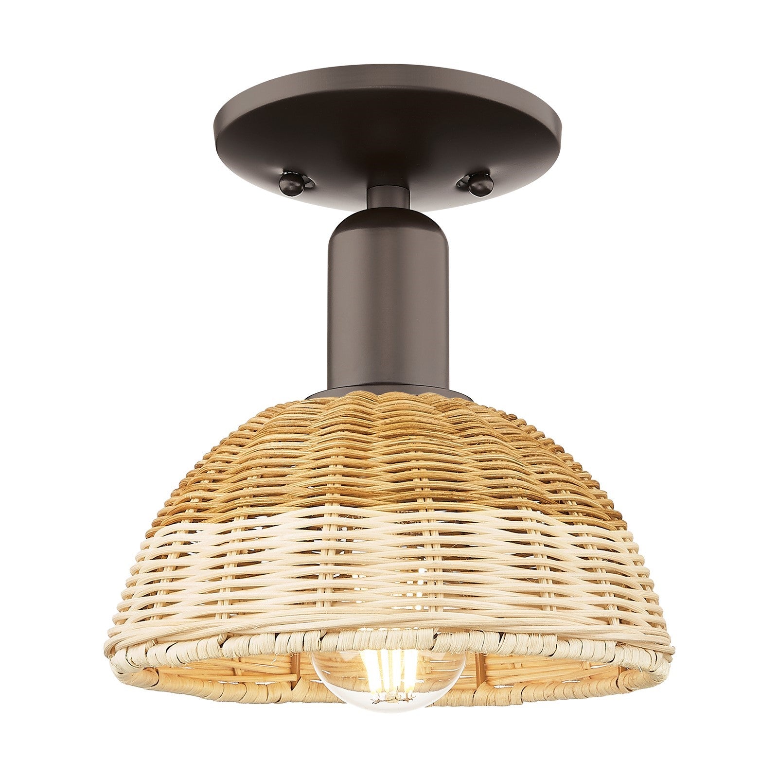 Innovations Natural Ballston Dome 7.5in 1-Light Semi-Flush Mount | Rustic Oil Rubbed Bronze Steel and Natural Fiber Dome | Model 716-1C-OB-NBD2-75-NAT