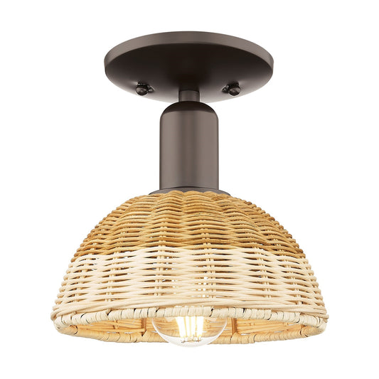 Innovations Natural Ballston Dome 7.5in 1-Light Semi-Flush Mount | Rustic Oil Rubbed Bronze Steel and Natural Fiber Dome | Model 716-1C-OB-NBD2-75-NAT