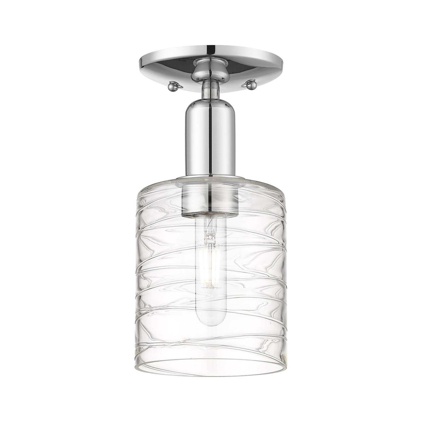 Innovations Cobbleskill 5in 1-Light Semi-Flush Mount | Industrial Polished Chrome Steel and Deco Swirl Clear Glass | Entryway & | Model 716-1C-PC-G1113