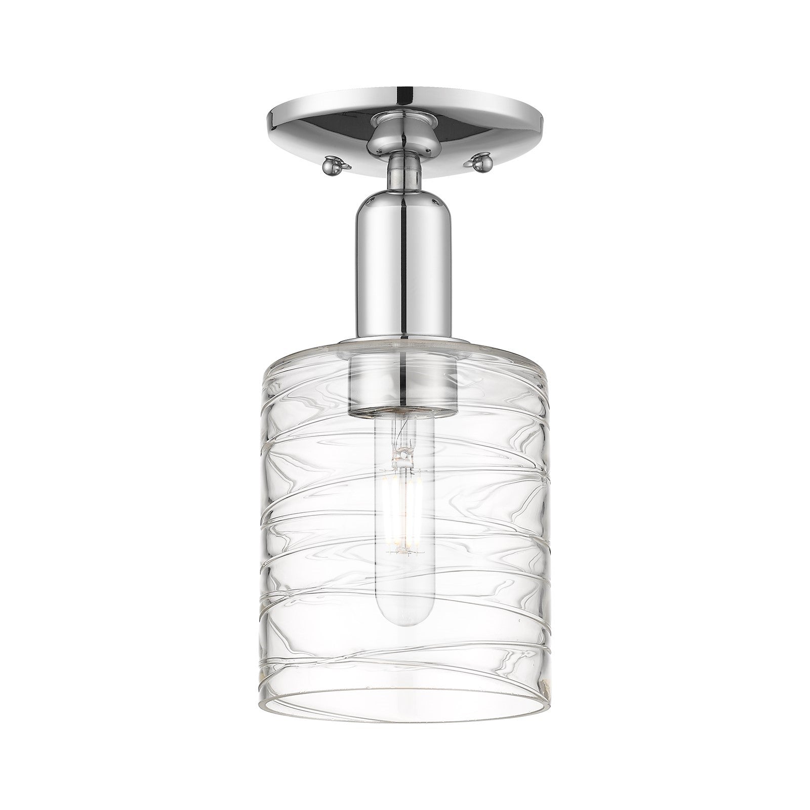 Innovations Cobbleskill 5in 1-Light Semi-Flush Mount | Industrial Polished Chrome Steel and Deco Swirl Clear Glass | Entryway & | Model 716-1C-PC-G1113