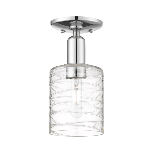 Innovations Cobbleskill 5in 1-Light Semi-Flush Mount | Industrial Polished Chrome Steel and Deco Swirl Clear Glass | Entryway & | Model 716-1C-PC-G1113
