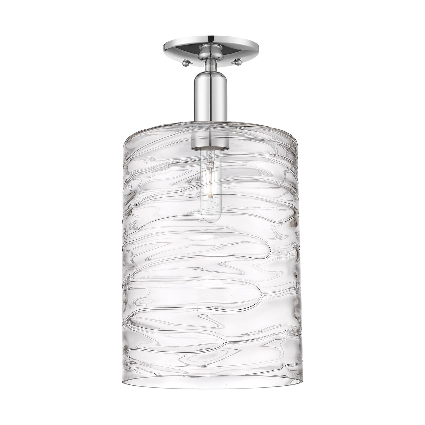 Innovations Cobbleskill 9in 1-Light Semi-Flush | Industrial Polished Chrome and Deco Swirl Clear Glass | Entryway & Hallway | 9 | Model 716-1C-PC-G1113-L