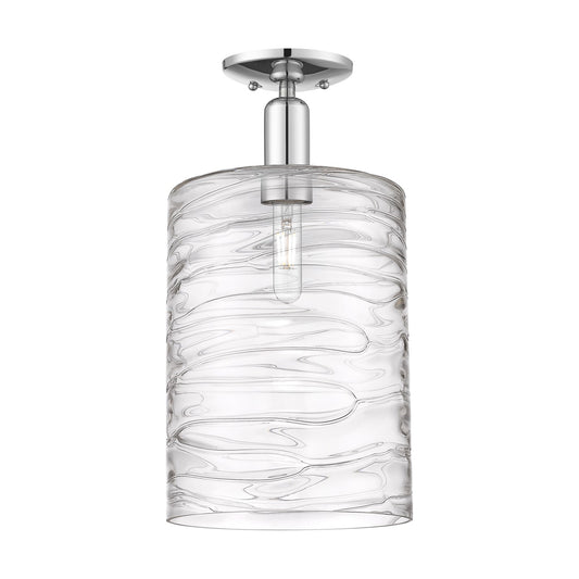 Innovations Cobbleskill 9in 1-Light Semi-Flush | Industrial Polished Chrome and Deco Swirl Clear Glass | Entryway & Hallway | 9 | Model 716-1C-PC-G1113-L