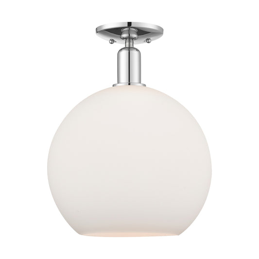 Innovations Athens 12in 1-Light Semi-Flush Mount | Industrial Polished Chrome Steel and Matte White Glass | Kitchen & Hallway | Model 716-1C-PC-G121-12