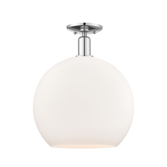Innovations Athens 14in 1-Light Semi-Flush | Industrial Modern Polished Chrome and Matte White Glass | Damp-Rated Entryway & | Model 716-1C-PC-G121-14