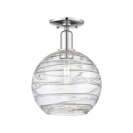 Innovations Athens Deco Swirl 10in 1-Light Semi-Flush Mount | Industrial Polished Chrome Steel and Clear Deco Swirl Glass | Model 716-1C-PC-G1213-10CL