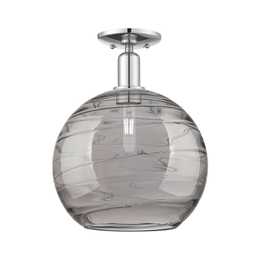 Innovations Athens Deco Swirl 12in 1-Light Semi-Flush Mount | Industrial Polished Chrome and Light Smoke Glass | Damp-Rated | Model 716-1C-PC-G1213-12SM