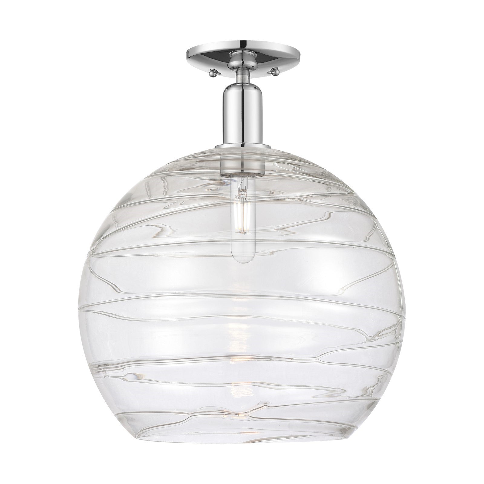 Innovations Athens Deco Swirl 14in 1-Light Semi-Flush Mount | Industrial Polished Chrome Steel and Clear Deco Swirl Glass | Model 716-1C-PC-G1213-14CL