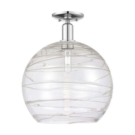 Innovations Athens Deco Swirl 14in 1-Light Semi-Flush Mount | Industrial Polished Chrome Steel and Clear Deco Swirl Glass | Model 716-1C-PC-G1213-14CL
