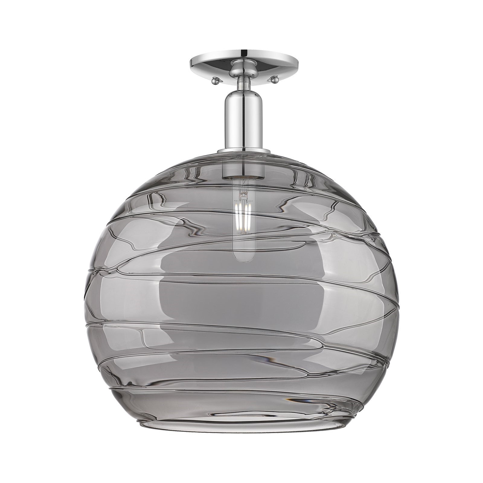Innovations Athens Deco Swirl 14in 1-Light Semi-Flush Mount | Industrial Polished Chrome and Light Smoke Glass | Entryway & | Model 716-1C-PC-G1213-14SM
