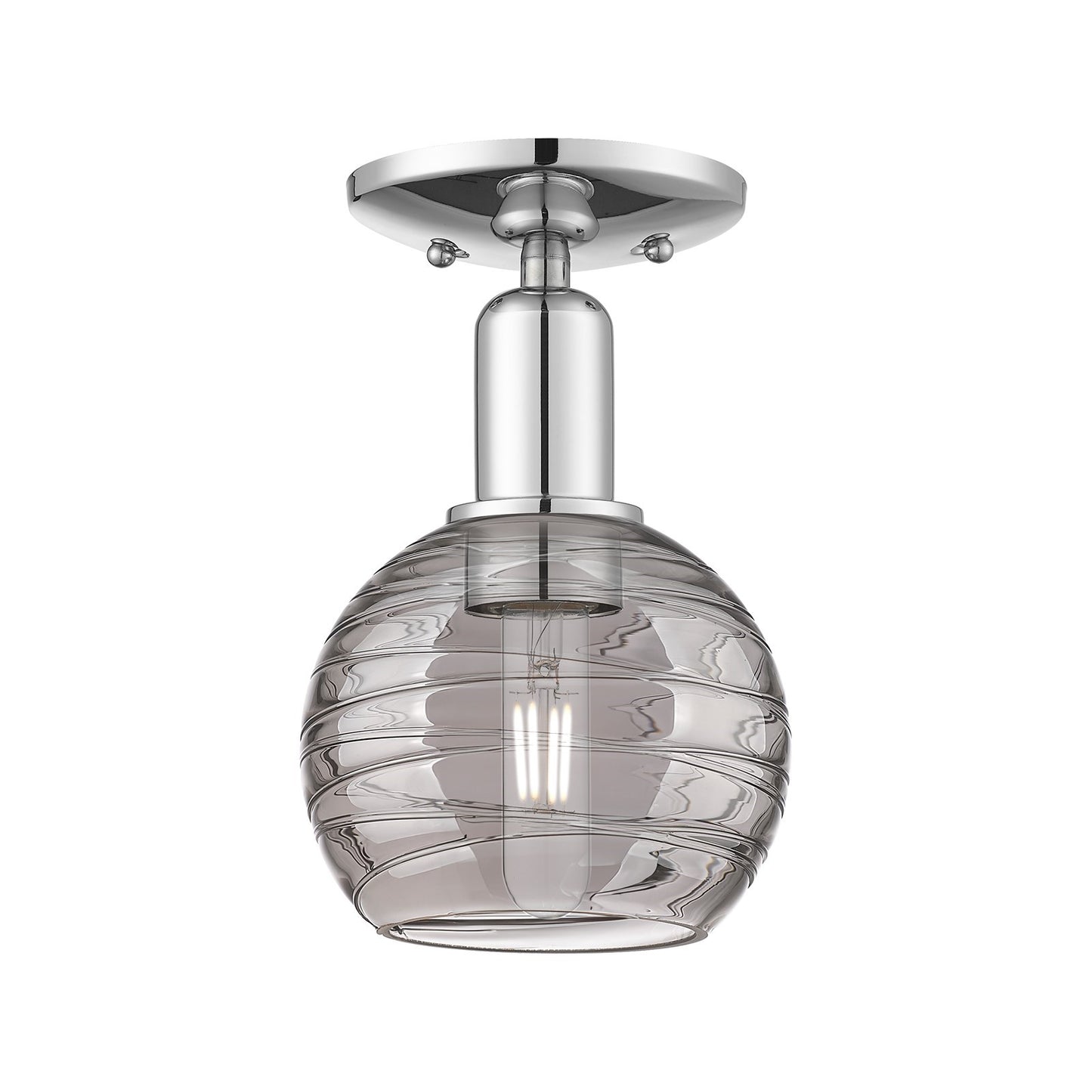 Innovations Athens Deco Swirl 6in 1-Light Semi-Flush Mount | Industrial Polished Chrome and Light Smoke Glass | Damp-Rated | Model 716-1C-PC-G1213-6SM