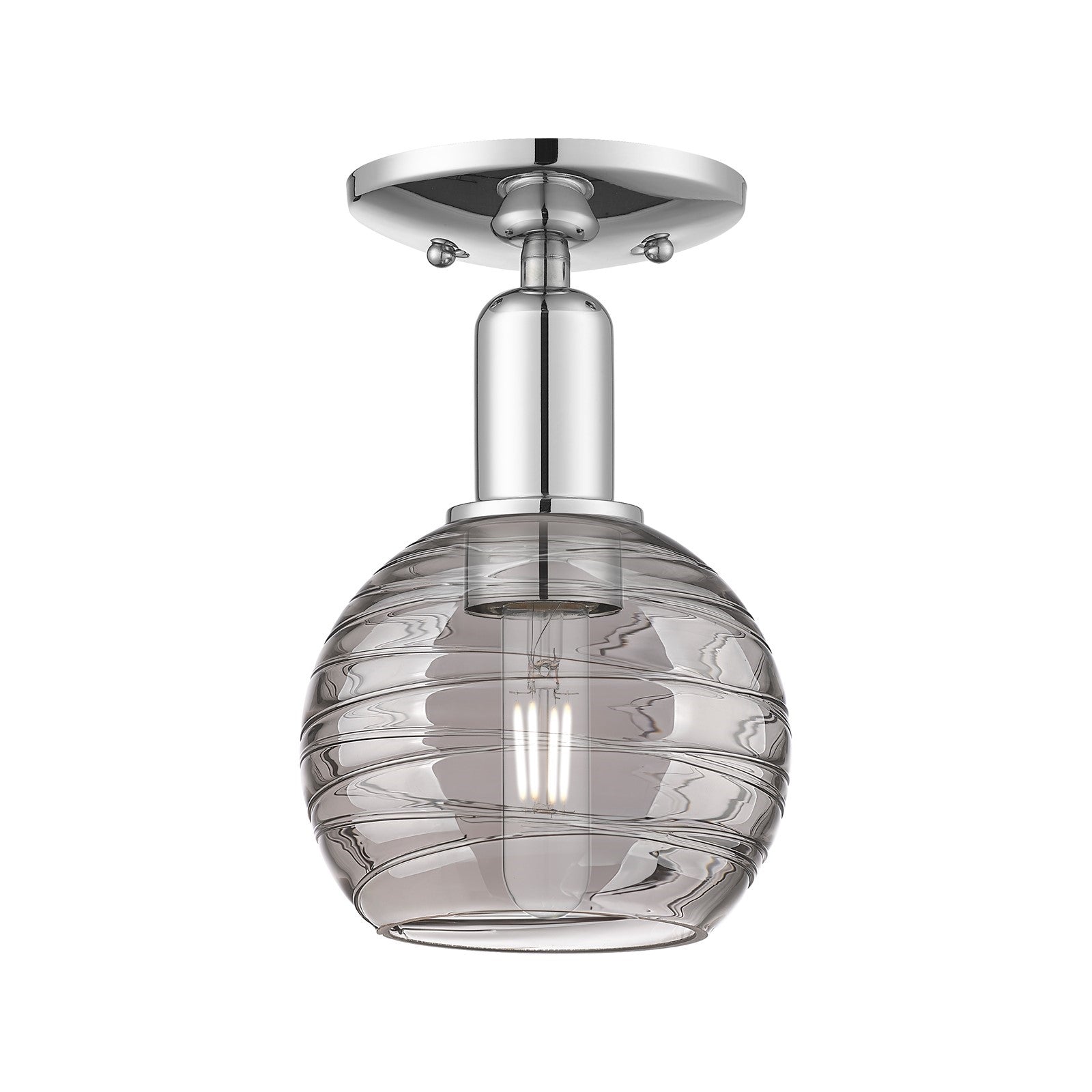 Innovations Athens Deco Swirl 6in 1-Light Semi-Flush Mount | Industrial Polished Chrome and Light Smoke Glass | Damp-Rated | Model 716-1C-PC-G1213-6SM
