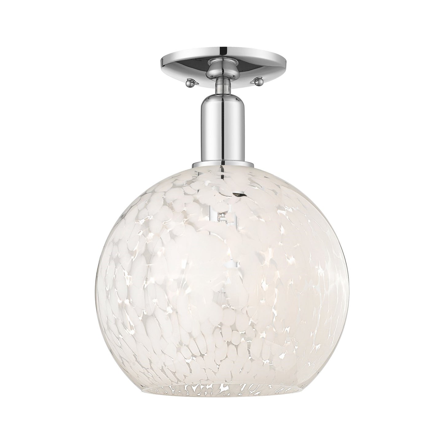 Innovations Lighting White Mouchette 10in 1-Light Semi-Flush Mount | Industrial Polished Chrome and White Glass | Entryway & | Model 716-1C-PC-G1216-10WM