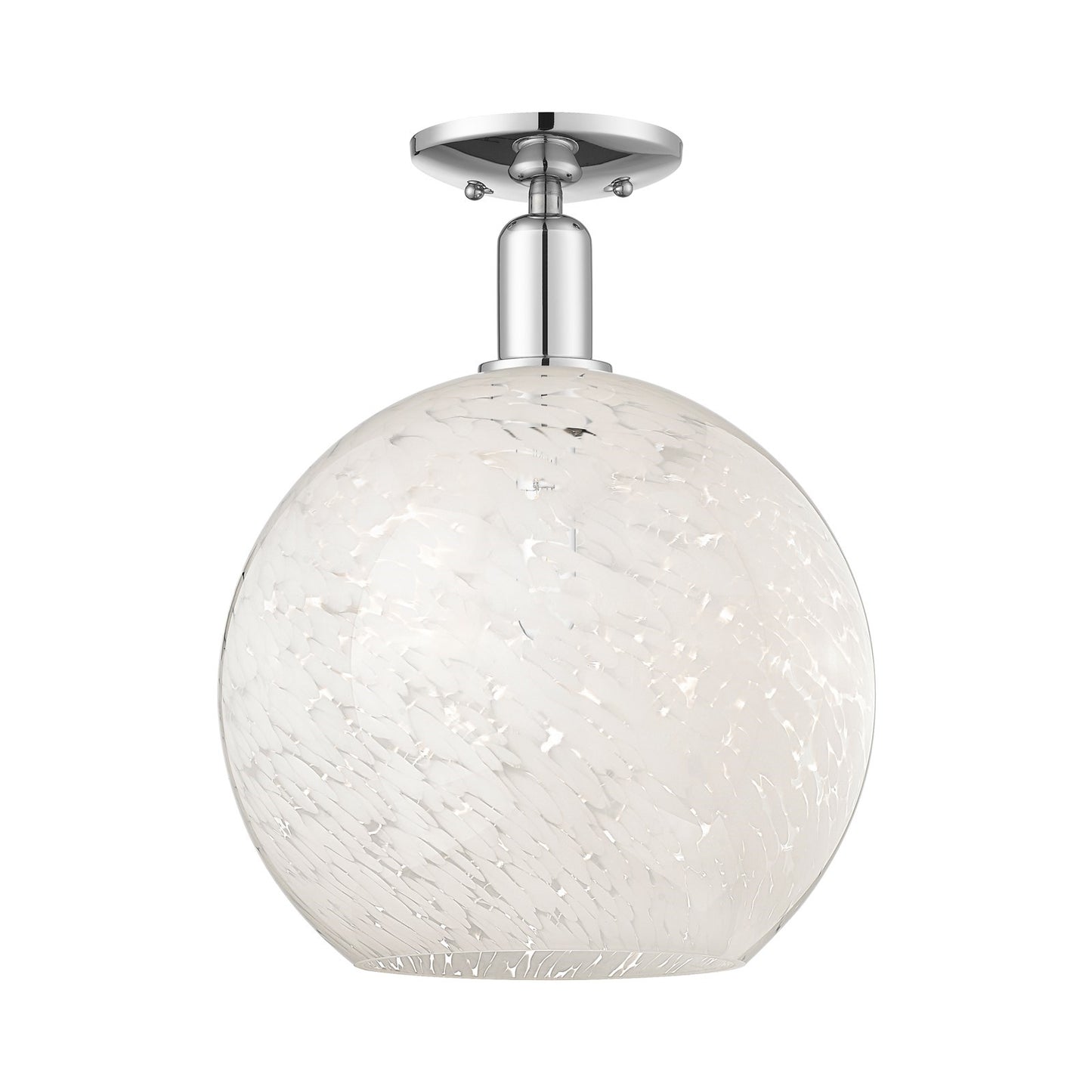 Innovations White Mouchette 12in 1-Light Semi-Flush Mount | Industrial Polished Chrome and White Glass | Entryway & Hallway | Model 716-1C-PC-G1216-12WM