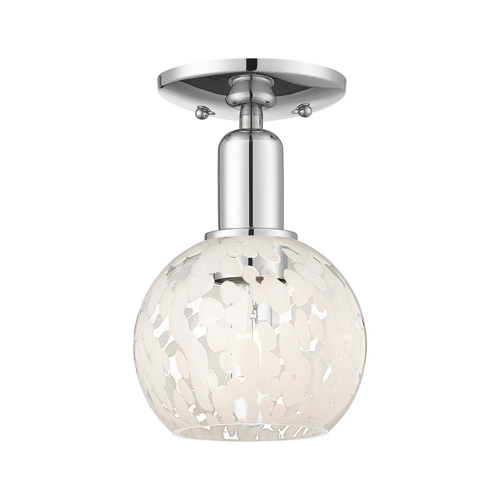 Innovations White Mouchette 6in 1-Light Semi-Flush Mount | Industrial Polished Chrome and White Glass | Entryway & Hallway | 6 | Model 716-1C-PC-G1216-6WM