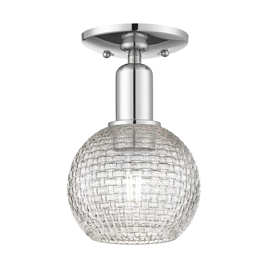 Innovations Athens 6in 1-Light Semi-Flush Mount | Industrial Polished Chrome Steel and Clear Basket Weave Glass | Damp-Rated | Model 716-1C-PC-G122C-6CL