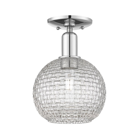 Innovations Athens 8in 1-Light Semi-Flush Mount | Industrial Polished Chrome and Clear Basket Weave Glass | Entryway & Hallway | Model 716-1C-PC-G122C-8CL